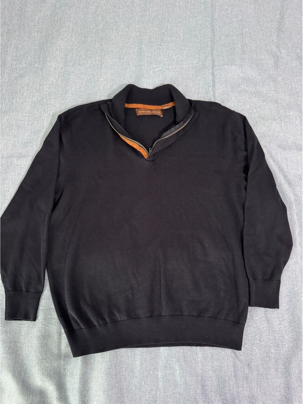 Woodland Trail Black Quarter Zip Pullover Sweater with Brown Trim